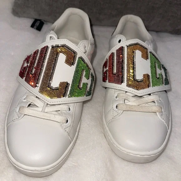 Gucci White Leather And Canvas Ace Sneakers